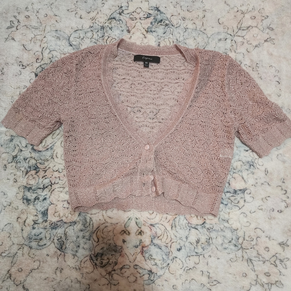 Express Mauve Lace Cropped Cardigan